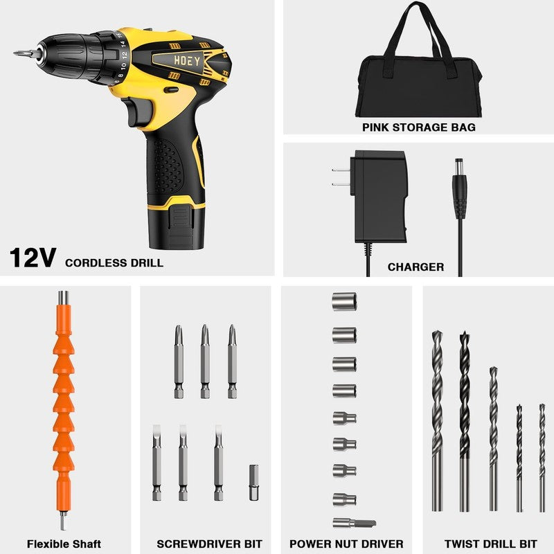 12V Cordless Drill Set Electric Screwdriver Tool Kit 1 Battery & Charger Bag5