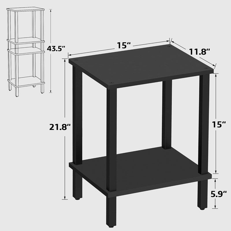 Set of 2 End Tables Nightstand 2 Tier Storage Shelf Side Table2