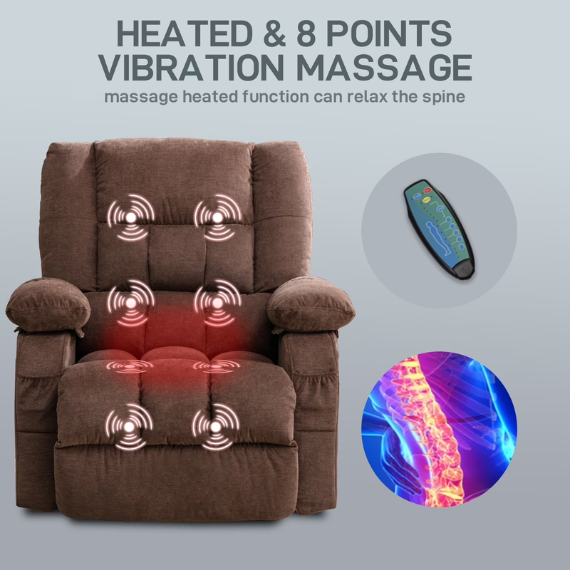 Power Lift Recliner Chair Heat Massage USB Port Infinite Position Brown5