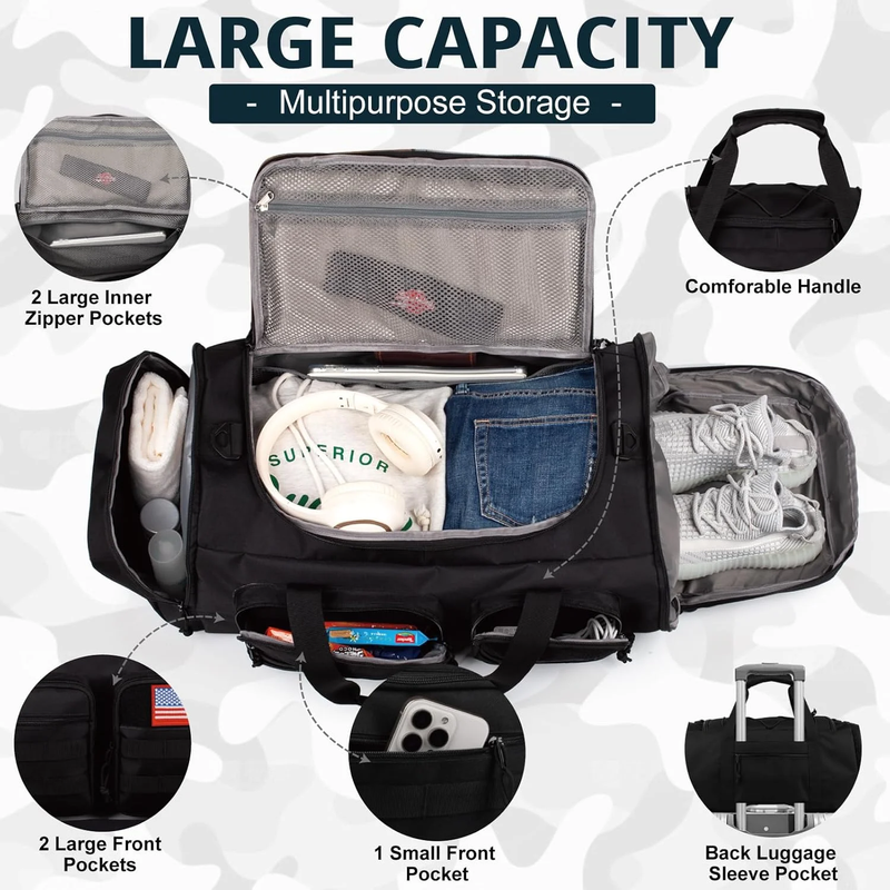 25.6In Gym Bag for Men, 50L Large 3 in 1 Sports Travel Duffle Bag with Shoes Com5