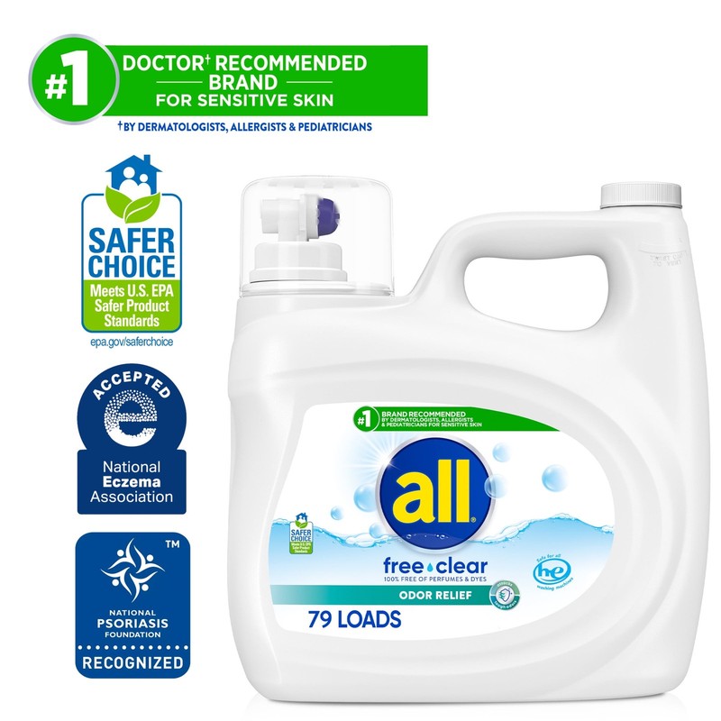 Free Clear Liquid Laundry Detergent, Odor Relief, 118 Oz, 79 Loads6