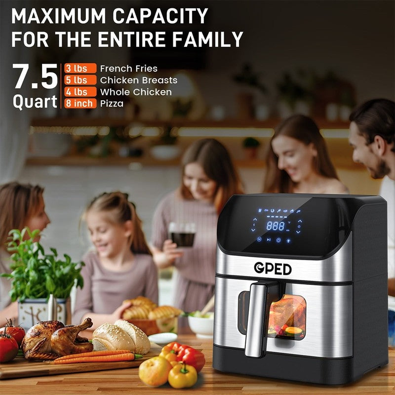 7.5QT Air Fryer Oven Clear Window 8 in 1 Touch Screen Oil Less Cooker Silver4