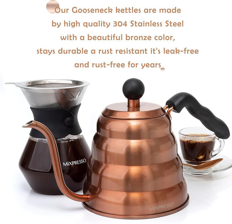 Gooseneck Coffee Kettle 1.2L 40Oz Stainless Steel Copper Pour Over2