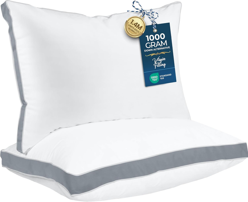 Queen Bed Pillows Set of 2 Cooling Down Alternative Hotel Quality Grey9
