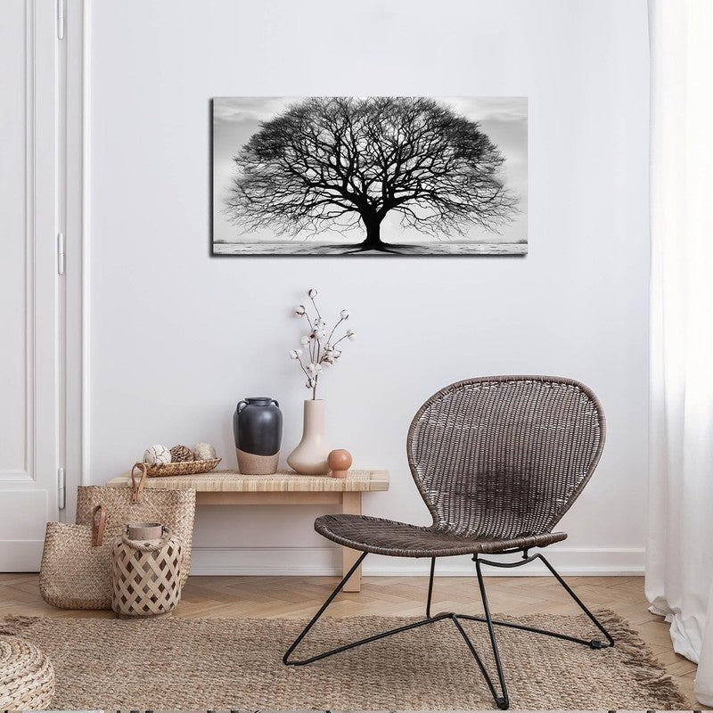 Large Black and White Tree of Life Canvas Art for Modern Home Decor 20"x40"5