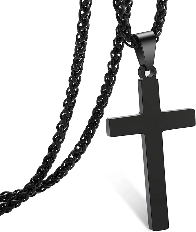 Black Cross Necklace for Men Stainless Steel Christian Pendant Gift for Teen Dad9