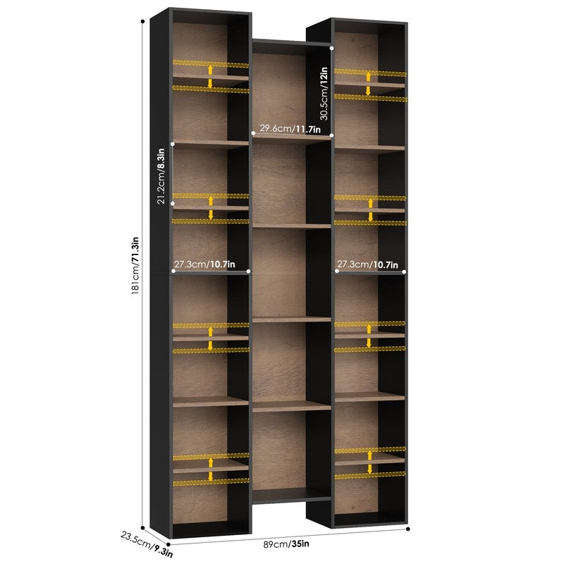 21-Cube Bookcase, 71’’ Tall Wooden Bookshelves with Adjustable Shelves, Triple W1