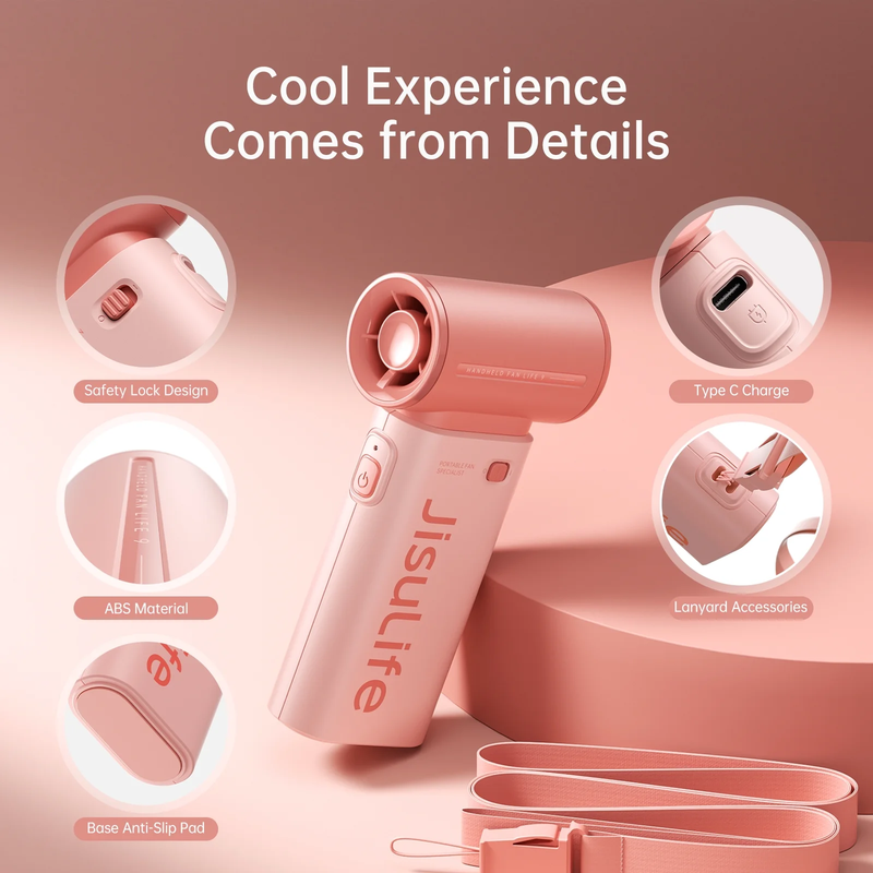 Portable Handheld Fan 5000mAh USB Rechargeable 5 Speed Mini Pocket Pink4