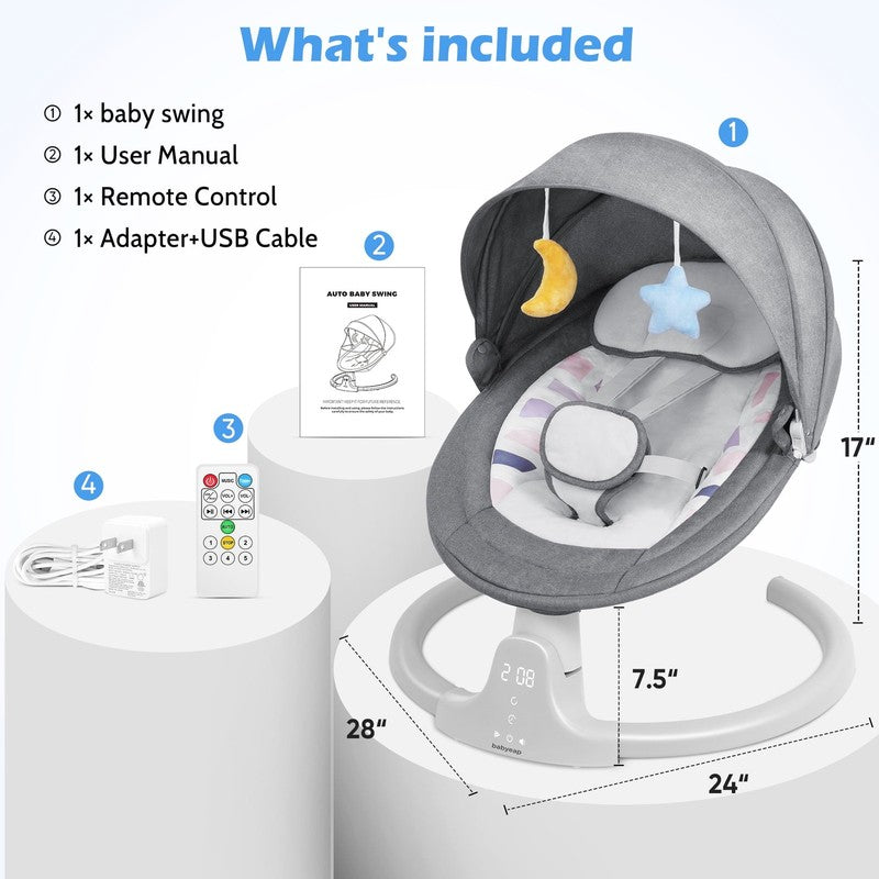 Baby Swing for Infants Motorized Swing w/ Music Speaker Remote Control Gray9