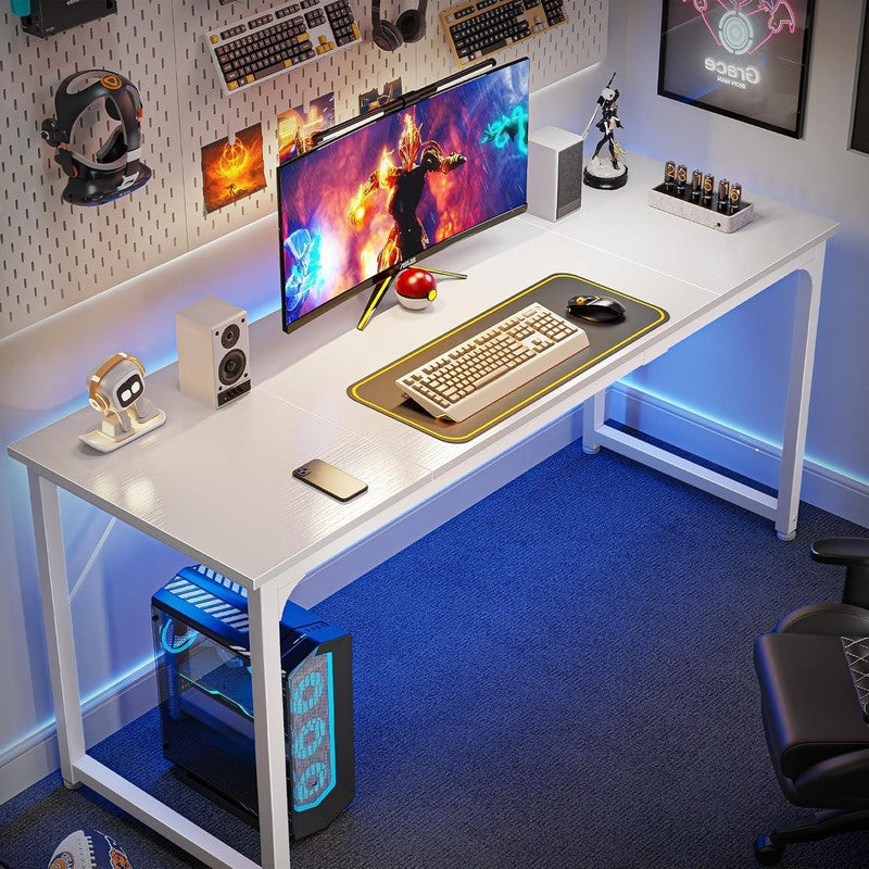 63'' Computer Gaming Desk w/ Storage Office Writing Desk Metal Frame White3