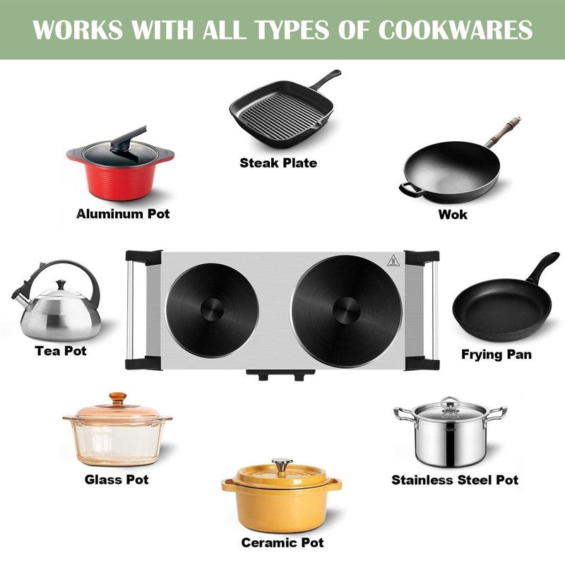 1800W Dual Hot Plate Electric Burner w/ Stay Cool Handles, Silver4