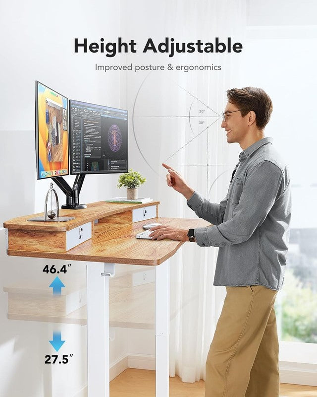 48x24 Electric Standing Desk w/ 2 Drawers 4 Presets Hooks Light Vintage5