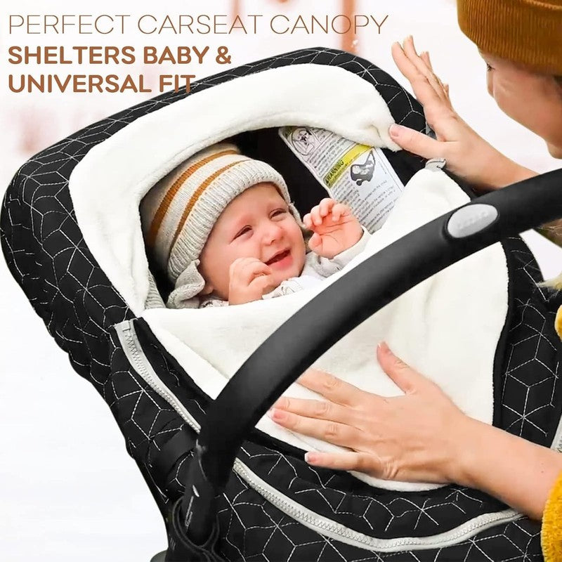 Winter Baby Car Seat Cover, Plush Fleece Canopy for Infant Boys & Girls, Black1