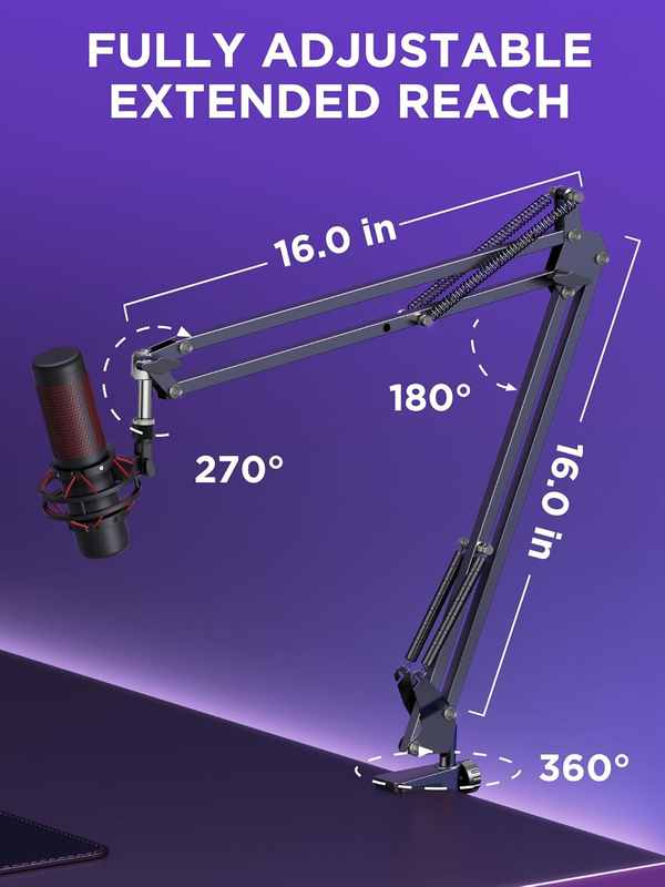 Microphone Stand Mic Boom Arm for Blue Yeti Hyperx Quadcast S Solocast Snowball 3
