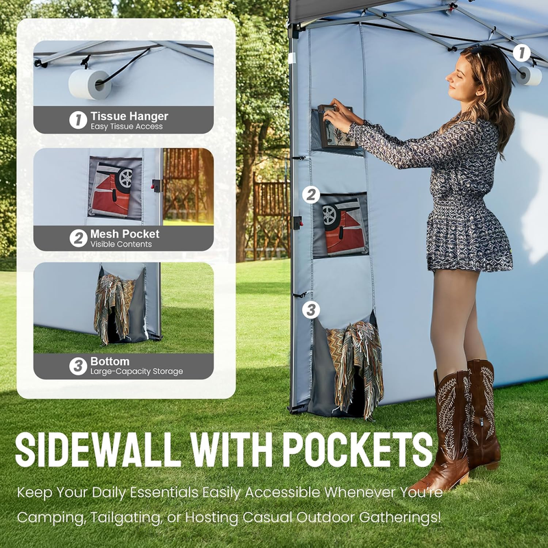 Crown Shades 10x10 Pop Up Canopy Tent w/ Sidewall Easy Setup Grid Grey3