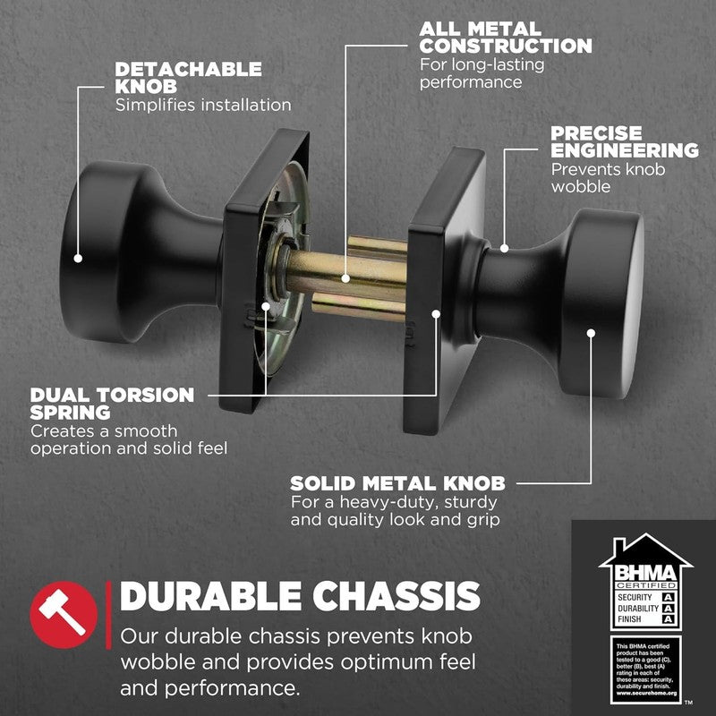 Pismo Interior Passage Door Knob, Handle for Closet and Hallway Doors, Non Locki2