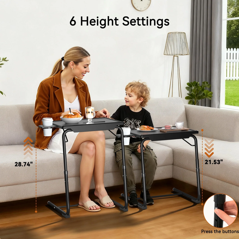 Portable TV Tray Table 6 Heights 3 Tilt Angles Sofa Desk Home Office Black5