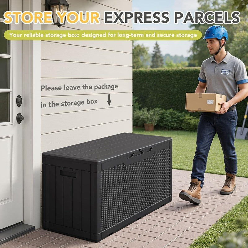 100 Gallon Lockable Resin Deck Box   Large Outdoor Storage for Tools & Cushions3