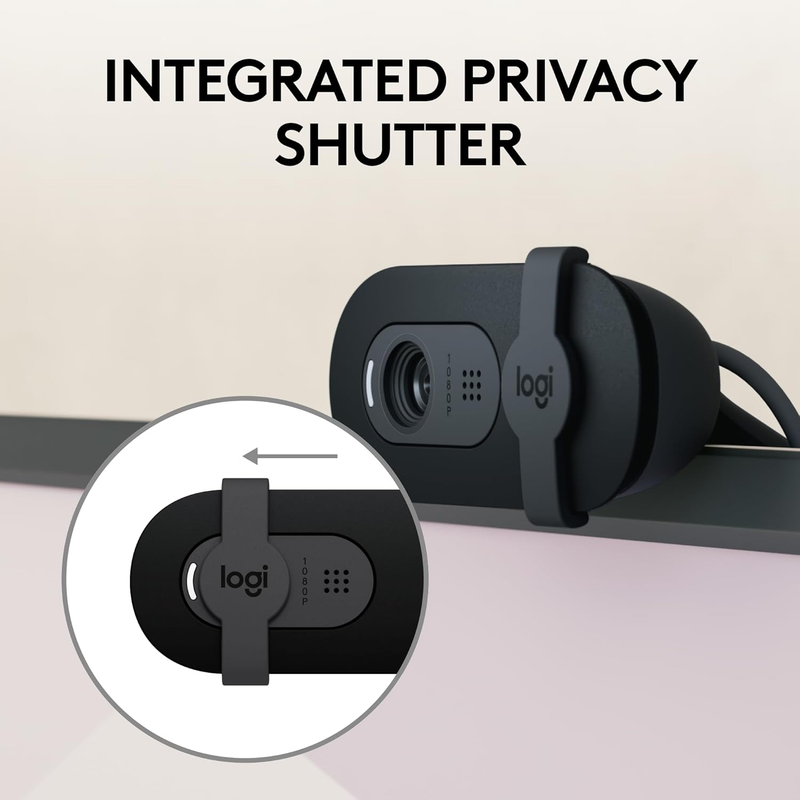 Brio 101 Full HD 1080P Webcam w/ Mic Shutter USB A Streaming PC Laptop Black3