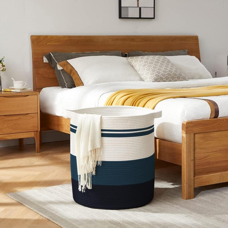 80L Laundry Hamper with Handles, Woven Storage Basket for Clothes, Gradient Blue1