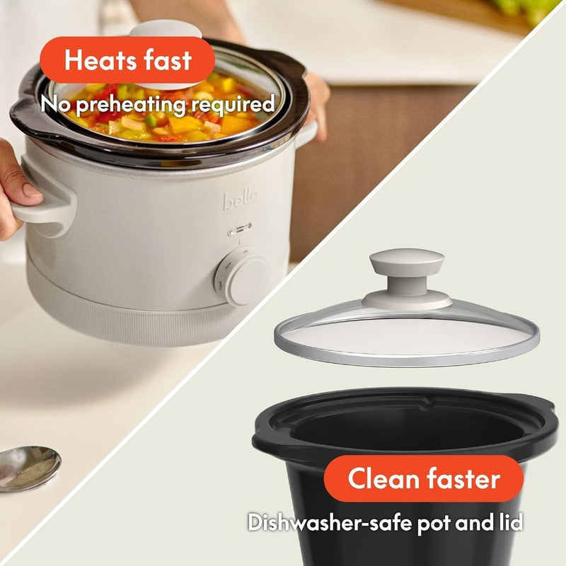 Bella 1.5Qt Slow Cooker, 3 Heat Manual, Nonstick Ceramic Pot, Glass Lid, Oatmilk3