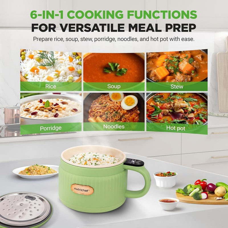 1.6QT Portable Electric Rice Cooker Lunch Maker Nonstick 6 Modes Green1