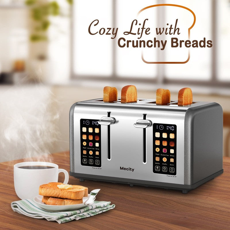 4-Slice Touchscreen Toaster Stainless Steel 6 Browning Wide Slots Gray6