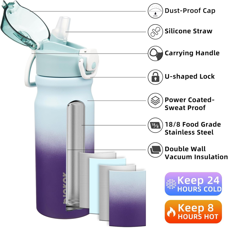 18oz Insulated Water Bottle Straw Lid Stainless Steel Ocean Dream1