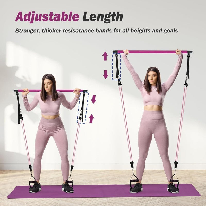 Upgraded Pilates Bar Kit w/ Natural Latex Resistance Bands Full Body Workout4
