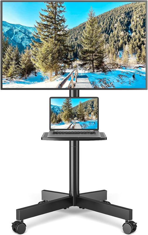 Rolling TV Stand with Shelf for 23–60" TVs, Height Adjustable Mobile Cart10