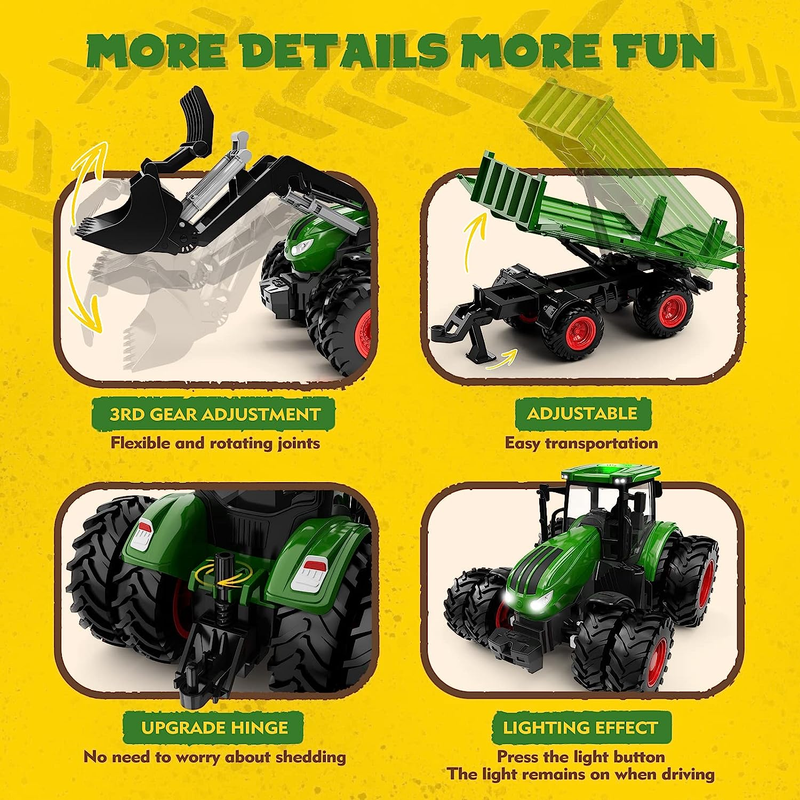 Remote Control Tractor Toy with Trailer | Metal Front & Front Loader Farm Vehicl1