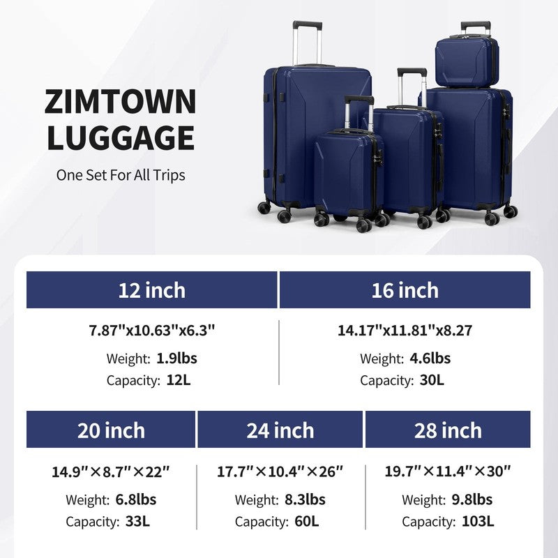 5 Piece Luggage Set with 8 Packing Cubes, Hard Shell Suitcase Set with Spinner W2