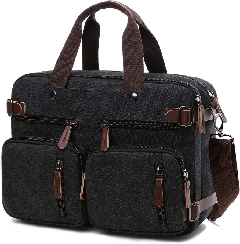 3 in 1 Canvas Laptop Bag 17.3 Inch Convertible Shoulder Travel Business Black7