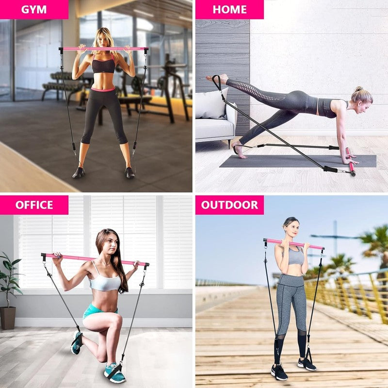 Pilates Bar Kit w/ Stackable Resistance Bands Full Body Home Gym Workout3