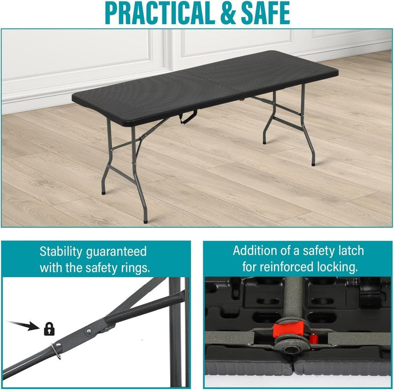 Folding Table Half Portable Foldable Table for Parties Backyard Events (Black Ra3