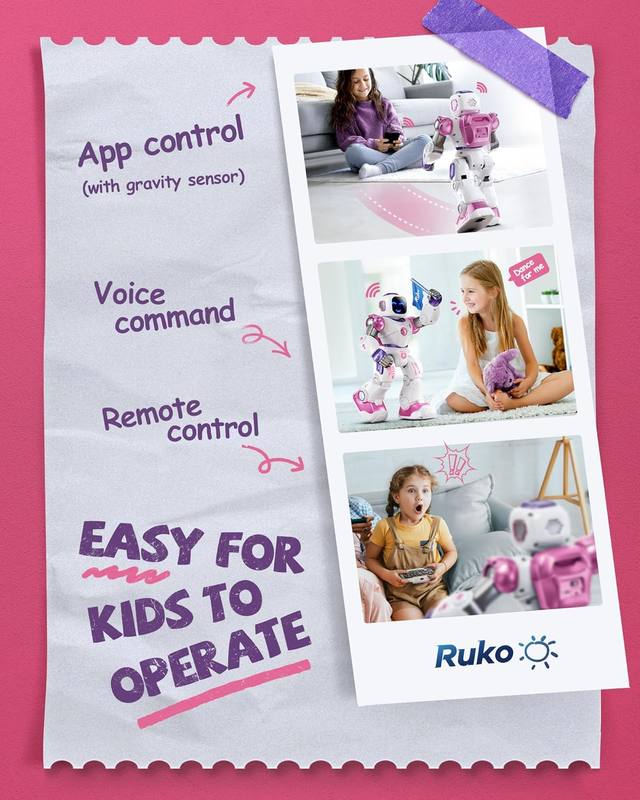 Pink Smart RC Robot Toy for Kids Programmable Voice App Control STEM5