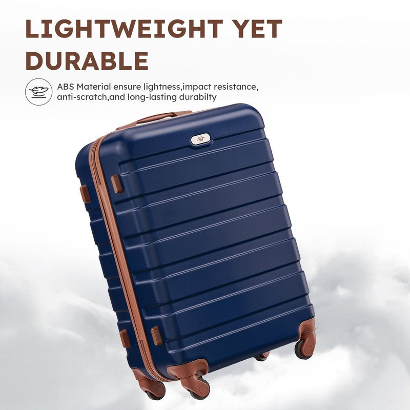 4 Piece Luggage Set Hardside Spinner Suitcase 16 20 24 28 Inch Navy Blue Tan5