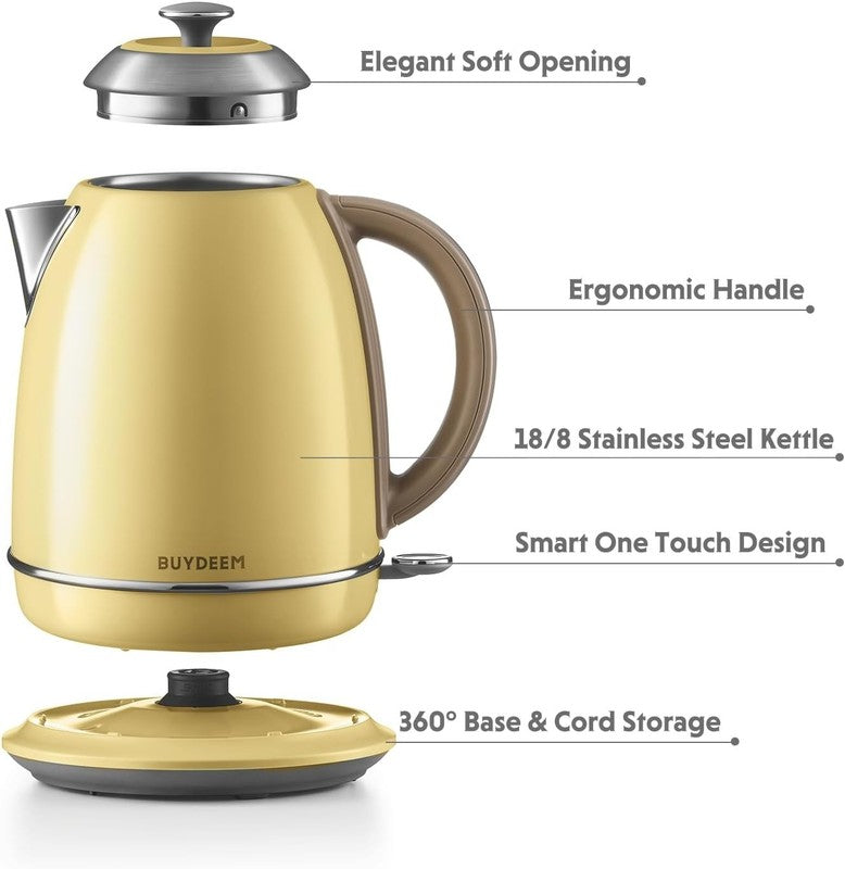Electric Kettle 1.7L 1440W Stainless Steel Cordless Auto Shut Off Arctic Yellow1
