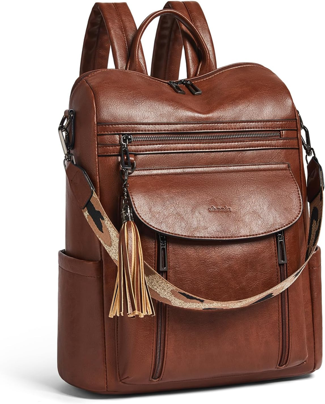 Women Laptop Backpack 15.6" Leather Travel Work Water Resistant Brown10