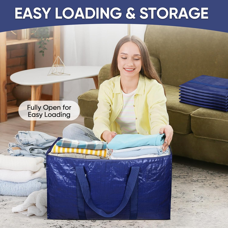 6 Pack Extra Large Heavy Duty Moving Bags Zipper Storage Totes Navy6