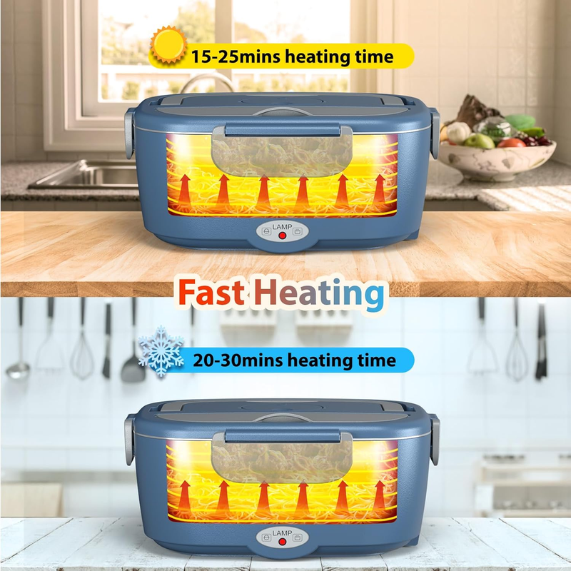 Electric Lunch Box Fast Heating Portable Food Warmer 2x53oz Stainless Steel1