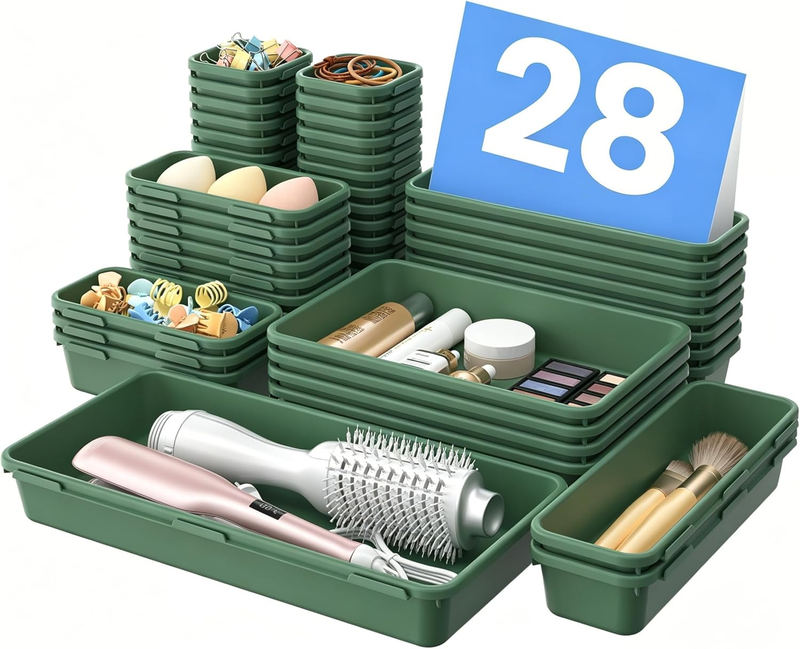 Drawer Organizer Makeup Storage 5 Size Holds 177 Items Green8