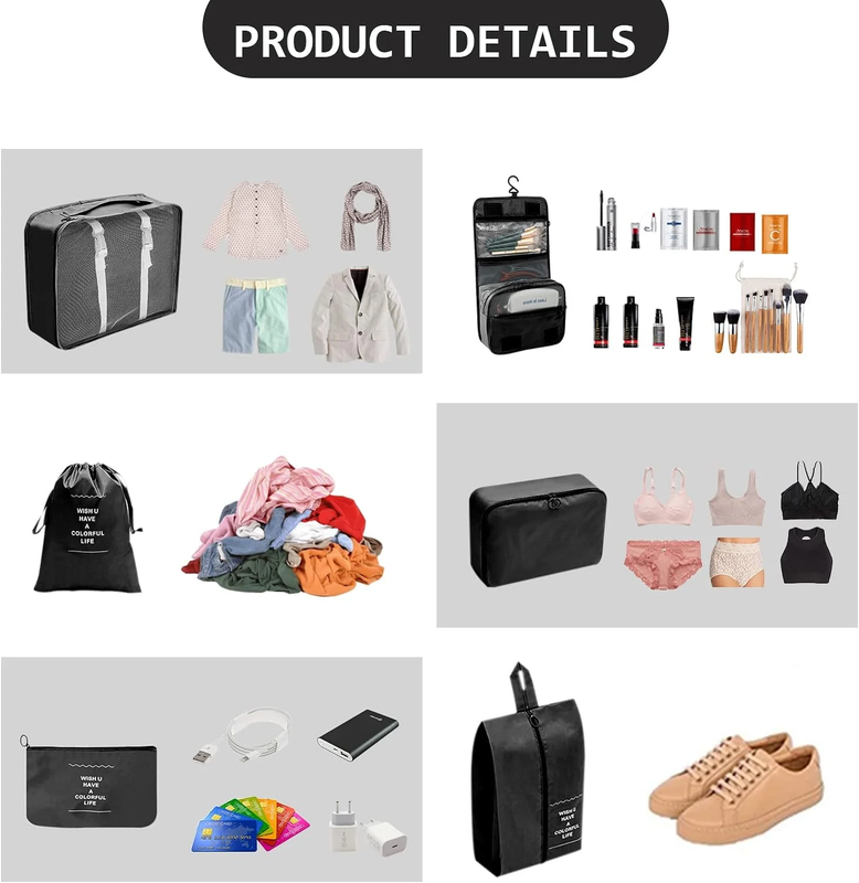 Packing Cubes 9 Set Travel Organizers Clothes Shoes Toiletry Bag Black1