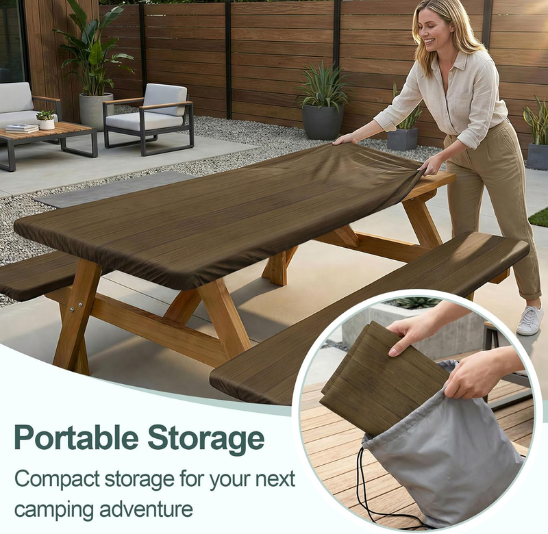 Picnic Table Cover Bench Waterproof Windproof 72In Rectangle Dark Brown5