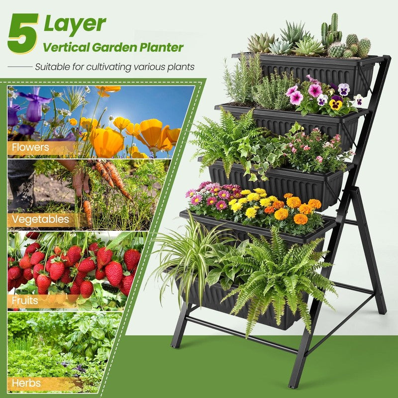 4 Ft Vertical Garden 5-Tier Raised Garden Bed Planter Box for Patio Balcony Flow5