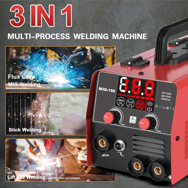 160Amp 3 in 1 Welder, Flux Core Welder/Lift Tig/Stick Welding Machine, Auto Dark1