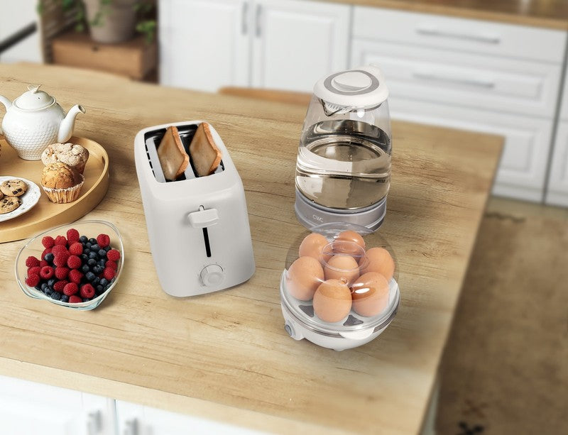 Compact Egg Boiler, Glass Kettle, & Toaster Kitchen Appliance Set, Cream2