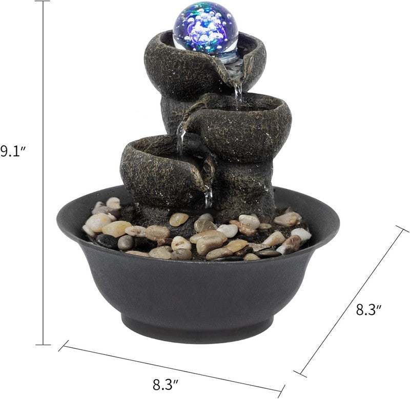 3-Step Tabletop Waterfall Fountain LED Modern Office Desktop Decor3