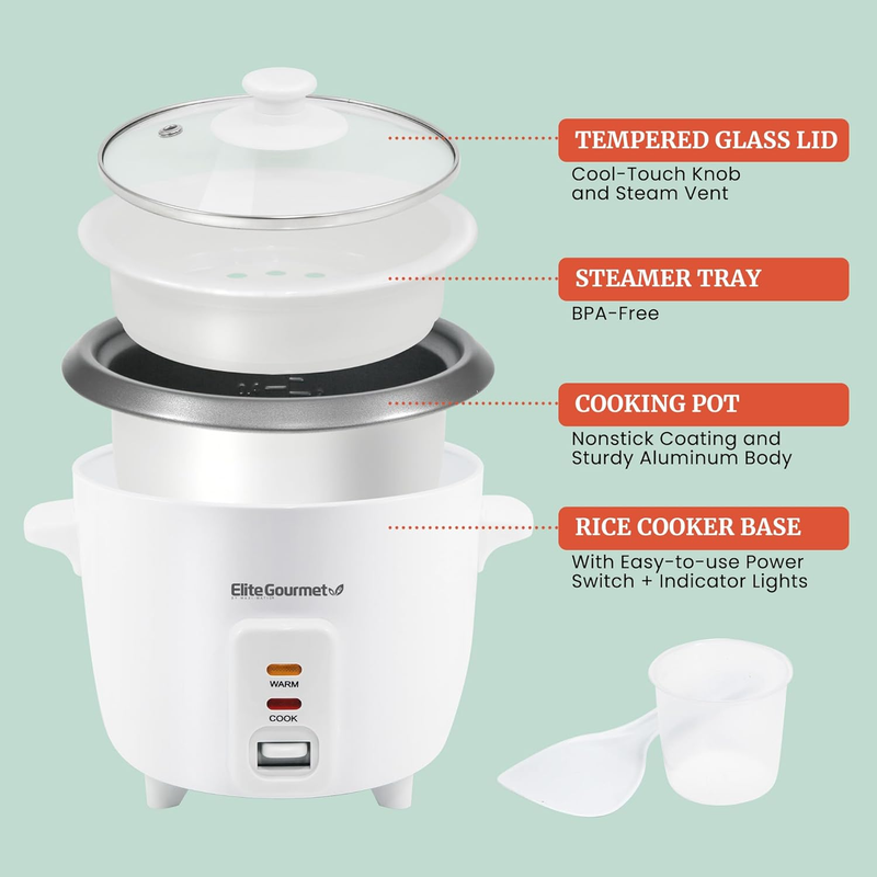 ERC-006NST Maxi-Matic Electric Rice Cooker with Non-Stick Inner Pot Makes Soups,2