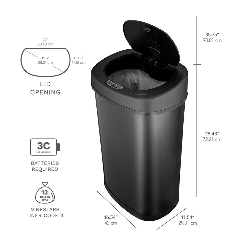 Motion Sensor Oval Trash Can 13.2 Gal Matte Black Stainless Steel6